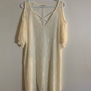 White Lace Cut Out Shoulders Dress